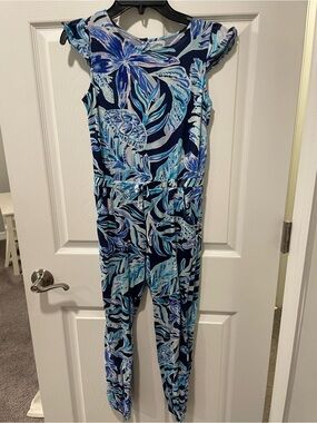 Lilly Pulitzer Navy and Aqua Tropical Jumpsuit